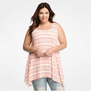 Torrid Striped Tank Top Coral /White Sleeveless Scoop Neck‎